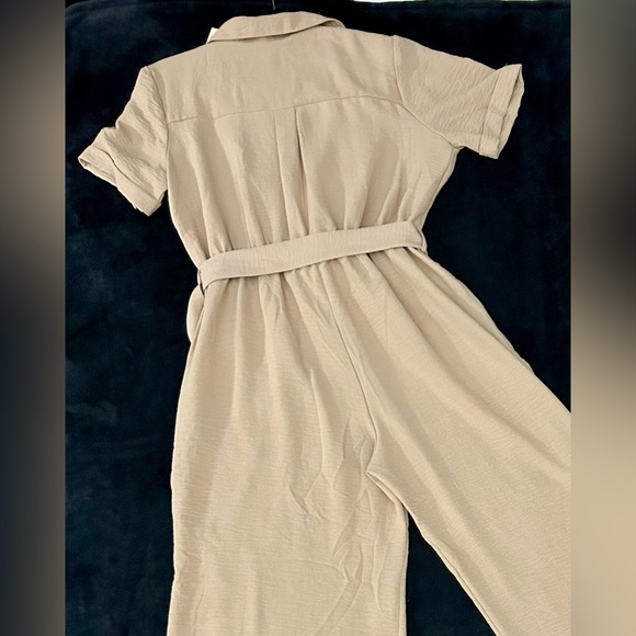 NWT•Montreal Los Angeles•Khaki V Neck Crossover Belted Wide Leg Jumpsuit• XL - Picture 5 of 6